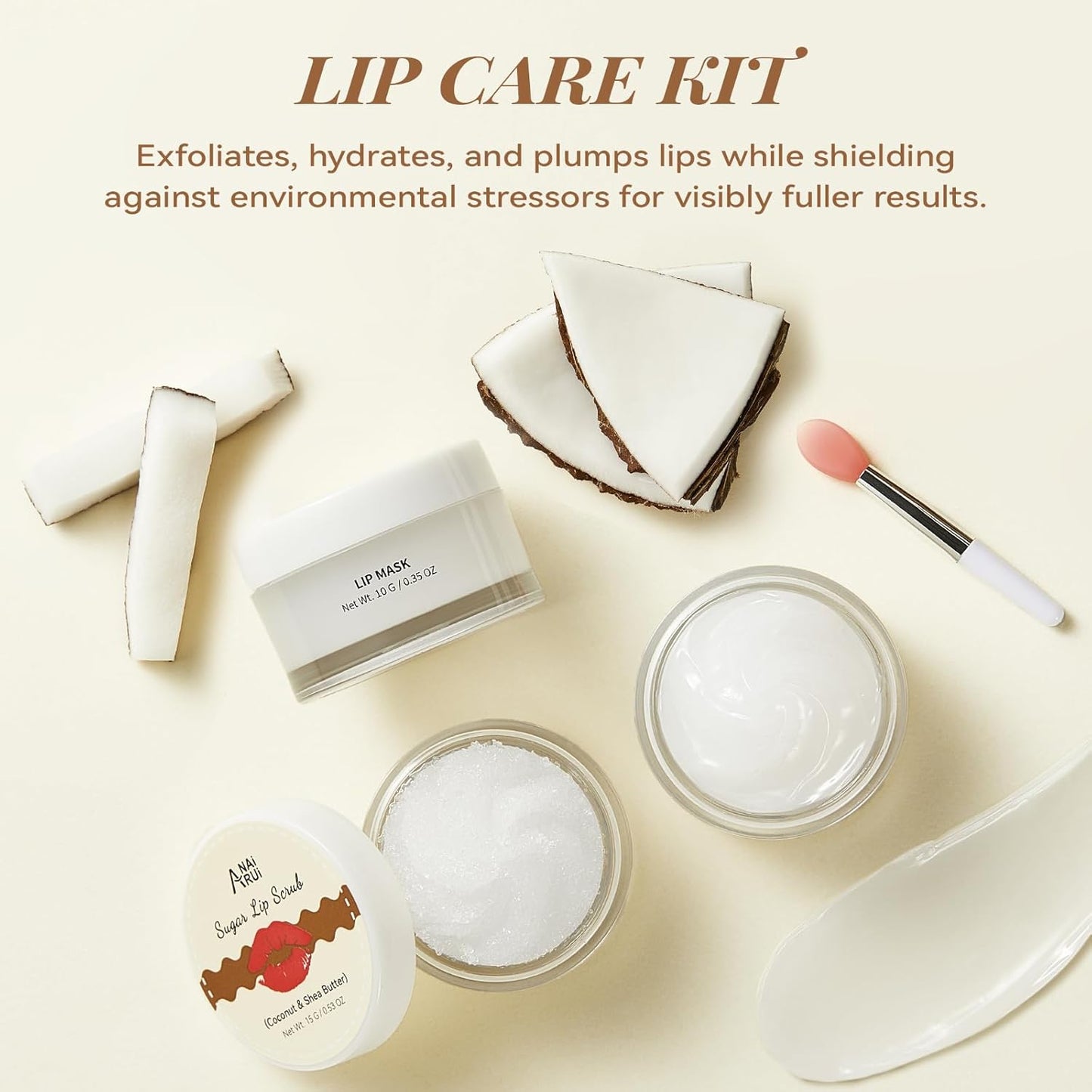 ANAI RUI Coconut Lip Scrub & Mask Set - Hydrating Exfoliator with Shea Butter & Vitamin E for Soft Lips