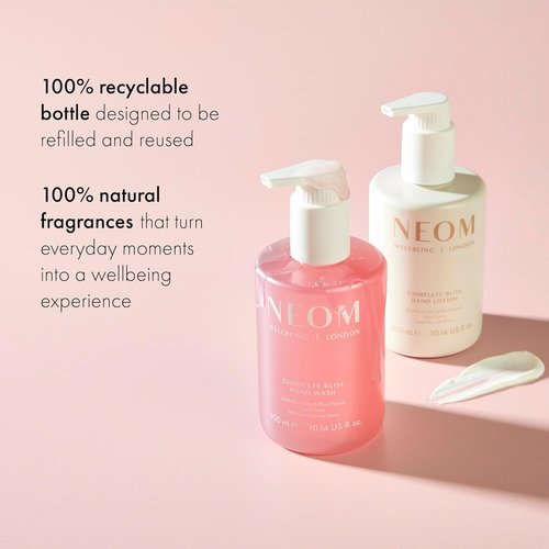 Neom Complete Bliss Hand Wash - 300ml | Blush Rose, Lime & Black Pepper | Natural Color from Gardenia Fruit | 100% Recyclable & Refillable