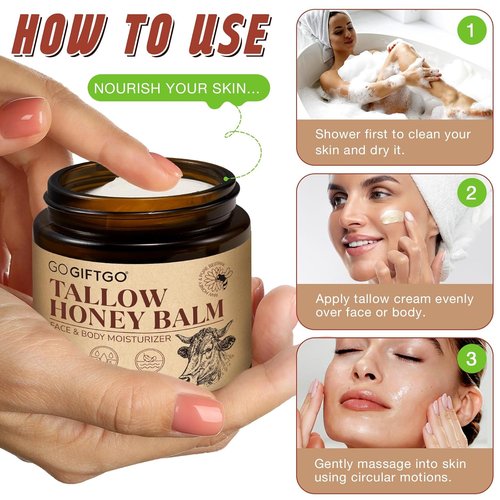 GOGIFTGO Beef Tallow Face Moisturizer - Natural Hydrating Balm with Honey for Radiant Skin (1 Piece)