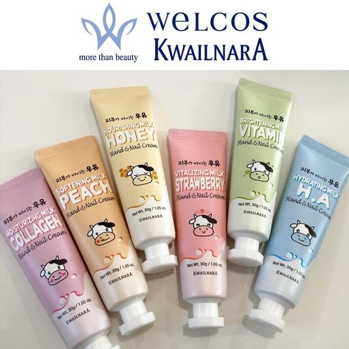 KWAILNARA Hand & Nail Cream Gift Set - Nourishing K-Beauty Variety Pack (Set of 6) | Strawberry, Peach, Honey, Vitamin, Hyaluronic & Collagen