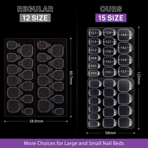 BTArtbox 10 Sheets 15 Sizes Ultra Thin & Waterproof Nail Stickers for Fake Nails, 300PCS Double Sided Jelly Nail Sticky Tabs for Manicure