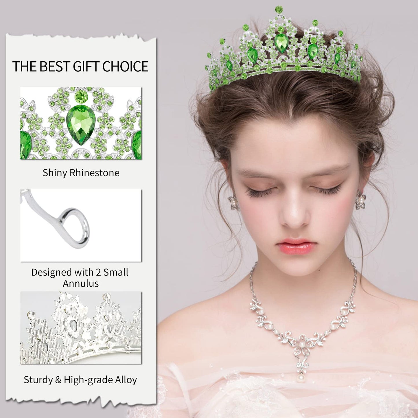 Tiaras for Women, Didder Crystal Crown Green Tiara Crowns for Women, Tiaras for Girls Silver Princess Crown Wedding Tiaras and Crowns for Women Brides Birthday Party Christmas