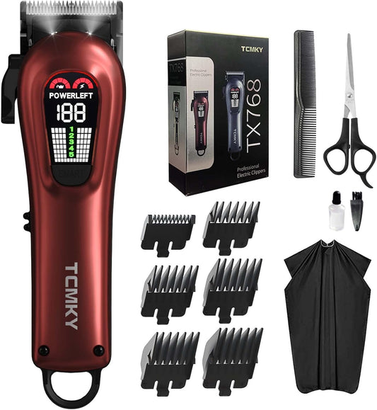 TCMKY Hair Clippers - Professional Cordless & Corded Barber Clippers for Hair Cutting | Rechargeable Grooming Kit (Red)