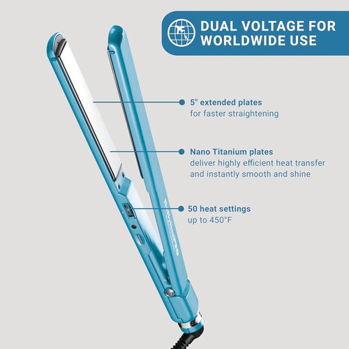 Nano Titanium Ultra-Thin Hair Straightener, Professional Flat Iron, 5-Inch Extended Plates for Faster Straightening, for All Hair Types