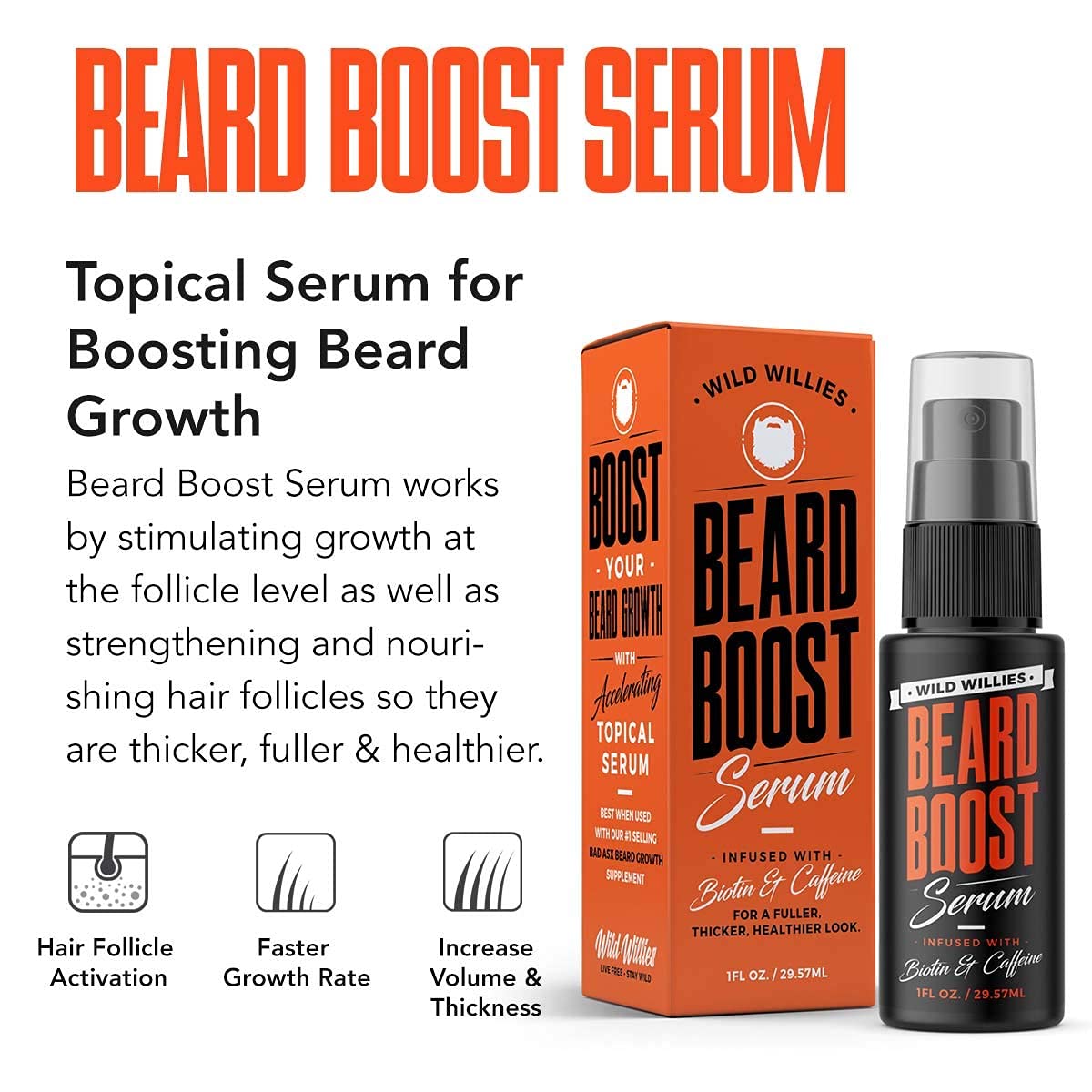 Wild Willies Beard Grooming Kit - Beard Growth Serum, Boar Bristle Brush, Supplement, and Travel Bag