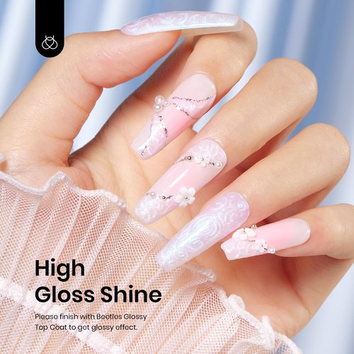 Beetles Pearl Gel Nail Polish - Swirling Clouds 15ML Pearl White Gel Polish Shimmer Mermaid Iridescent Pearlescent Nail Polish Soak Off Uv LED Lamp Need Manicure Salon DIY Nail Art Gift for Women