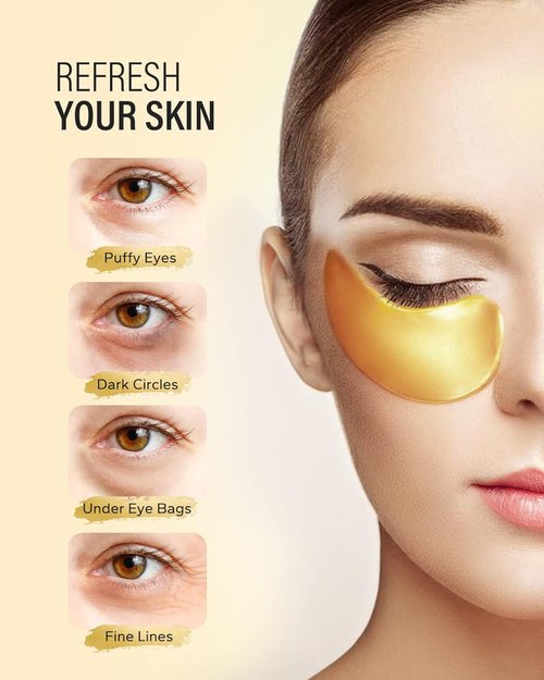 24K Gold Under Eye Patches - Collagen Eye Masks for Dark Circles & Puffiness | 25 Pairs