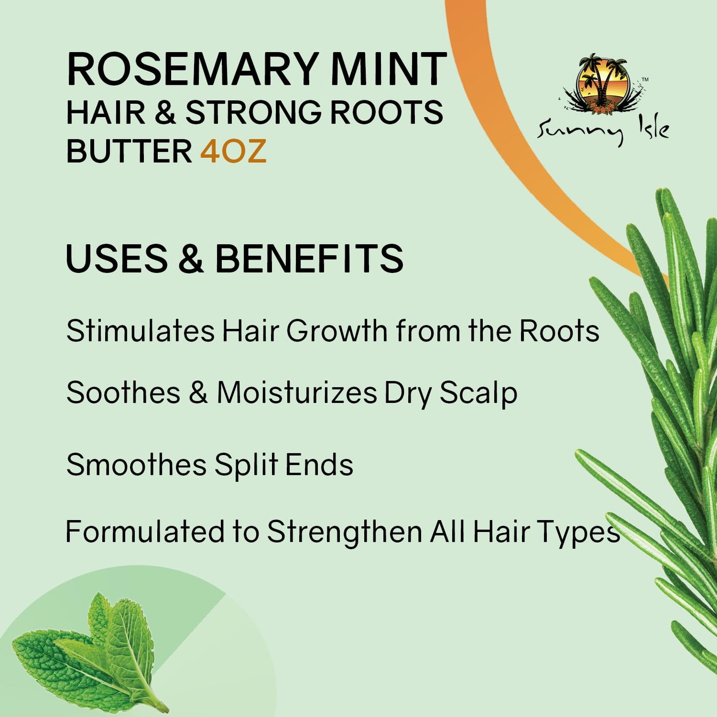 Sunny Isle Rosemary Mint Hair and Strong Roots Butter 2oz | Infused with Biotin & Jamaican Black Castor Oil | Strengthen and Nourish Hair | Dry Scalp, Split Ends