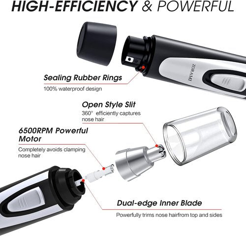 Regine Switzerland Ear and Nose Hair Trimmer - Professional Painless Dual Edge Clipper | Waterproof, Battery-Operated, Black