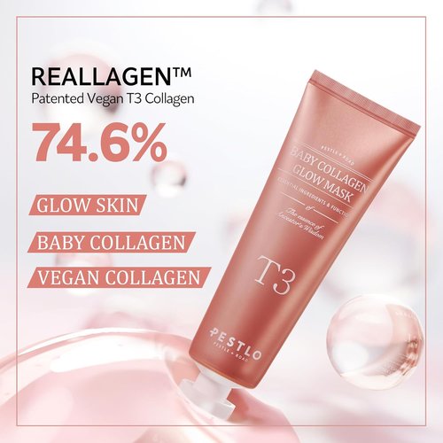 PESTLO Baby Collagen Glow Mask - Korean Peel-Off Facial Mask with Reallagen & T3 Vegan Collagen | Hydrating & Firming, 2.36 fl. oz
