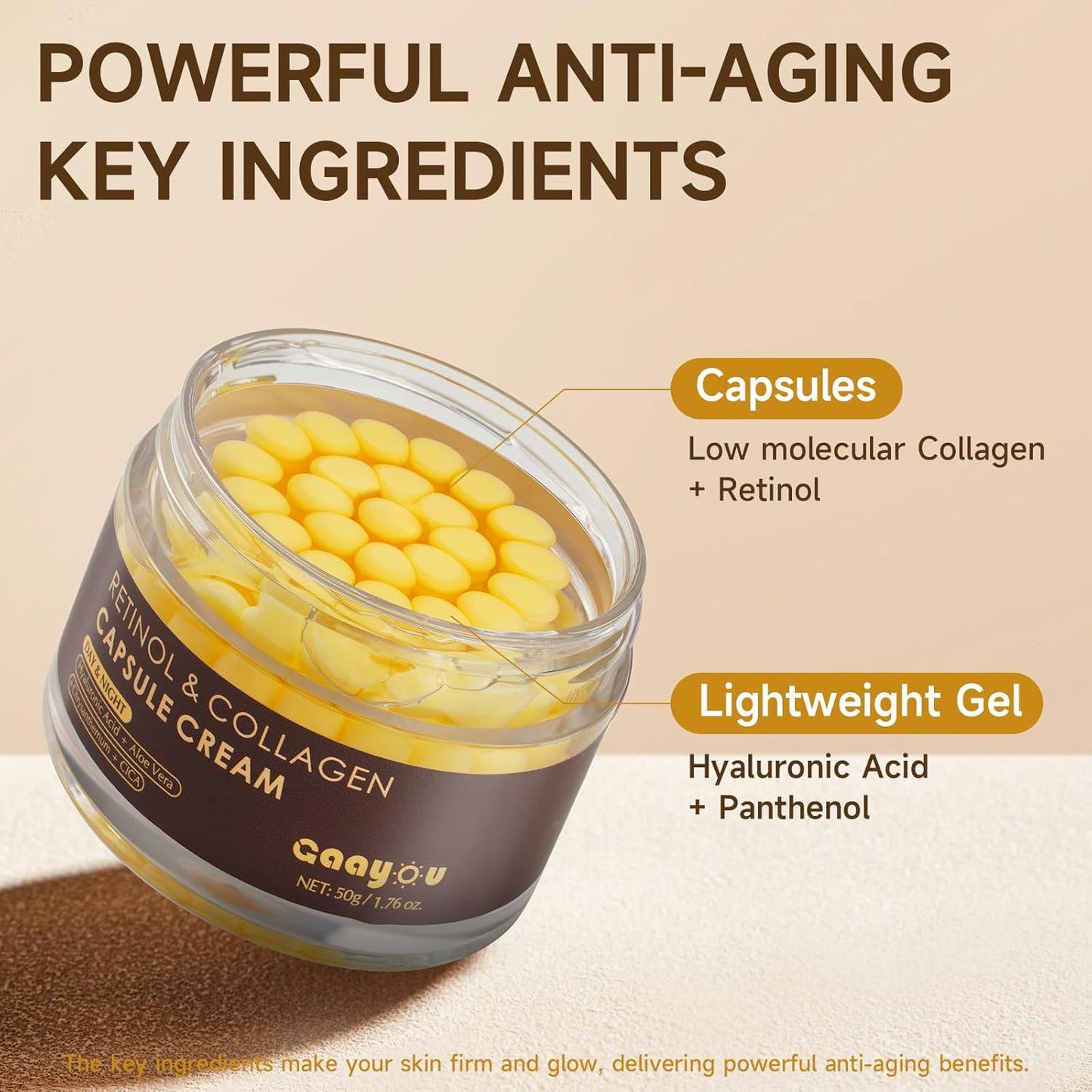 Skiennix Deep Retinol Collagen Capsule Cream - Anti-Aging Face Moisturizer with Hyaluronic Acid | Golden Capsules for All Skin Types