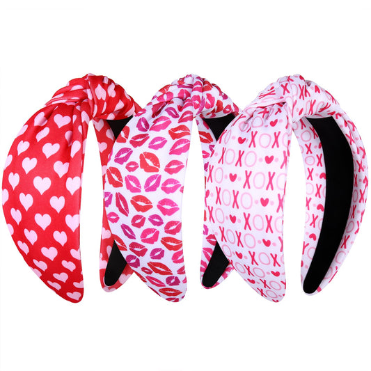 JERTOCLE Valentine's Day Headband Holiday Headband Accessories for Women Printed XOXO LOVE Heart Knotted Headband Valentines Galentines Party Favors (Valentines C)