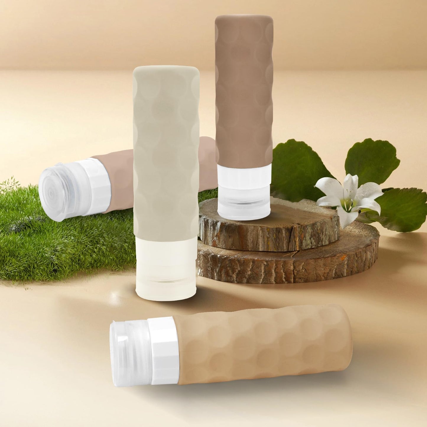 Silevoler Travel Bottles for Toiletries, 4pcs Tsa Approved 3oz Travel Size Containers, BPA Free Leak Proof Premium Silicone Bottles, Refillable Liquid Squeezable Accessories W/Toiletry Bag(Cream)