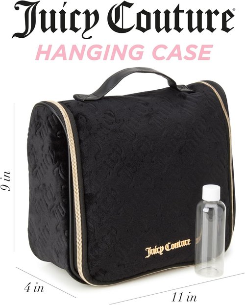 Juicy Couture Makeup Bag - Black Velour Cosmetics Organizer with Hanging Hook | Travel Essentials