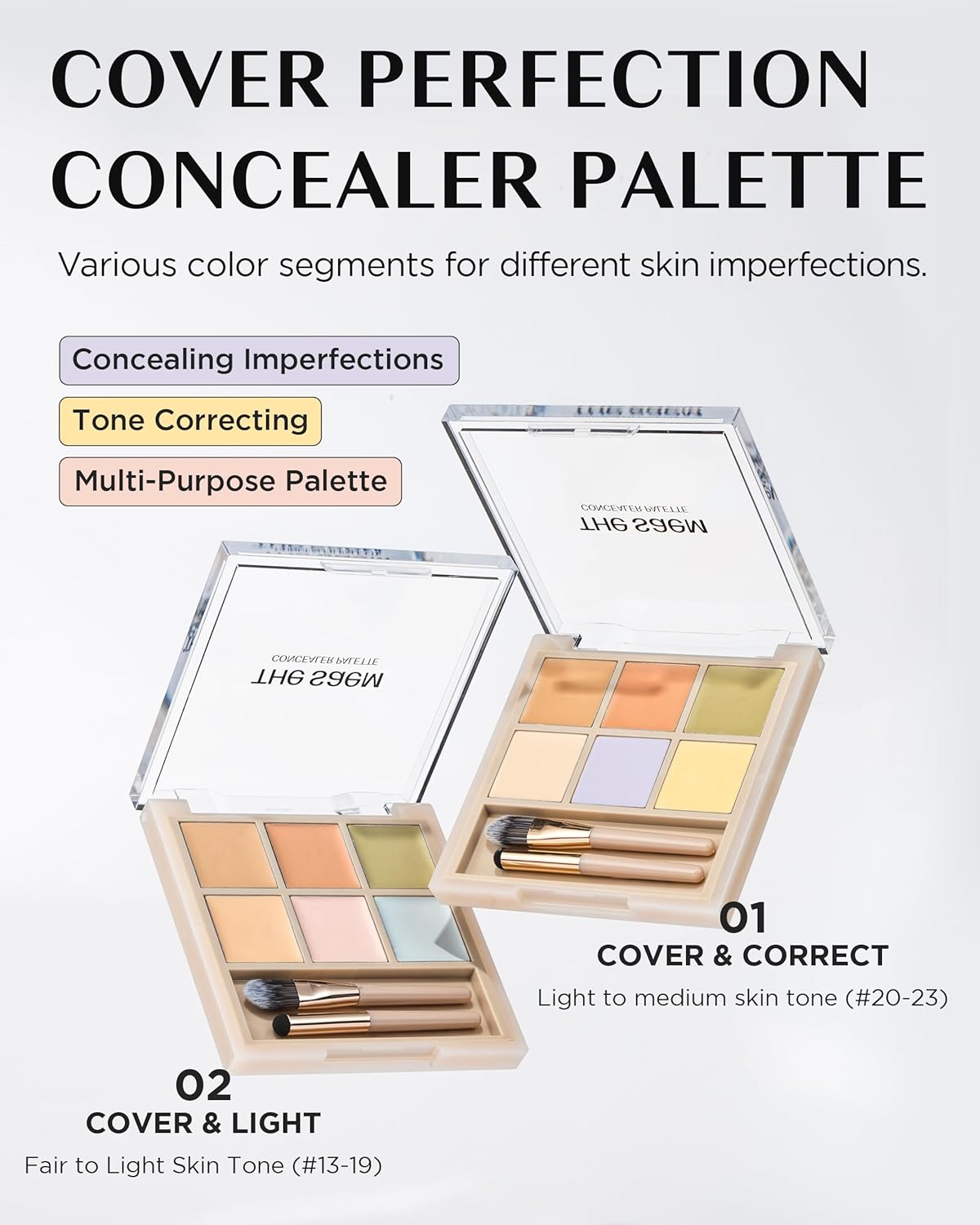 THESAEM Cover Perfection Concealer Palette - 6-Color Multi Concealer for Medium Skin Tones 20-23 | Dual Brush Included - Ideal for Blemishes & Dark Circles