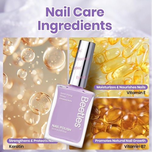 Beetles Purple Nail Polish - Clouded Violet | Quick-Dry Pastel Glitter 0.51 Fl Oz for Stunning Spring Nails