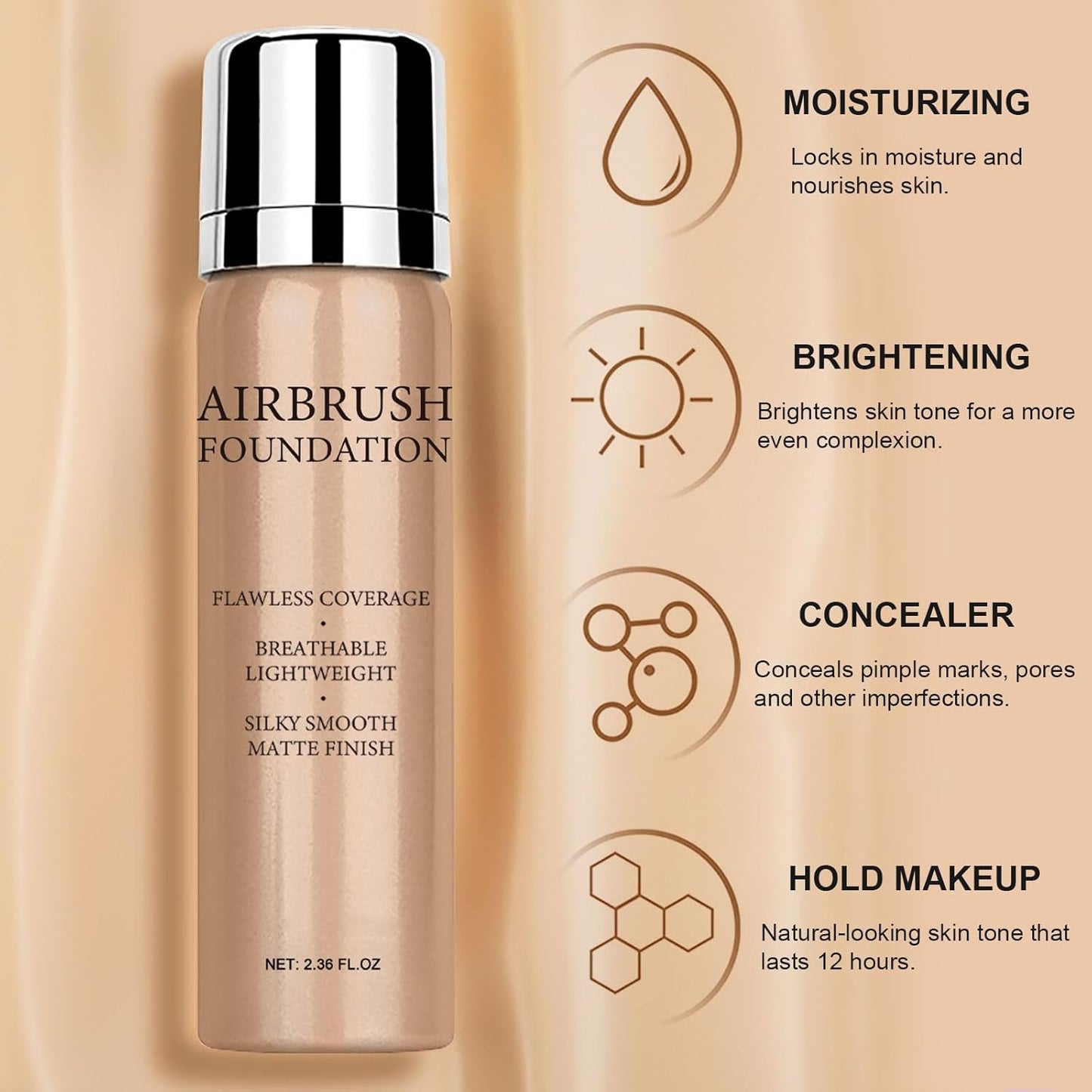 Skiennix Airbrush Foundation Makeup Spray - Long-Lasting Waterproof Full Coverage, Natural Matte Finish, 2.36oz