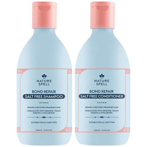 Nature Spell Bond Repair Shampoo & Conditioner Set, Sulfate & Paraben Free, Repairs & Nourishes with Keratin & Hyaluronic Acid, Color Safe, For All Hair Types, Vegan, Pack of 2, 10.14 fl oz Each