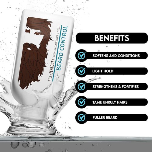 Billy Jealousy Beard Control Leave-In Conditioner - Softens Hair & Skin with Aloe & Jojoba Oil | Light Hold, Matte Finish