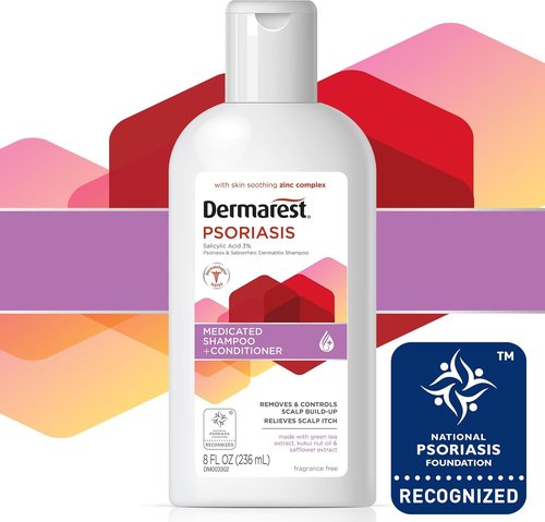 Dermarest Psoriasis Shampoo & Conditioner - Salicylic Acid & Zinc Complex, Fragrance-Free, 8 Fl Oz