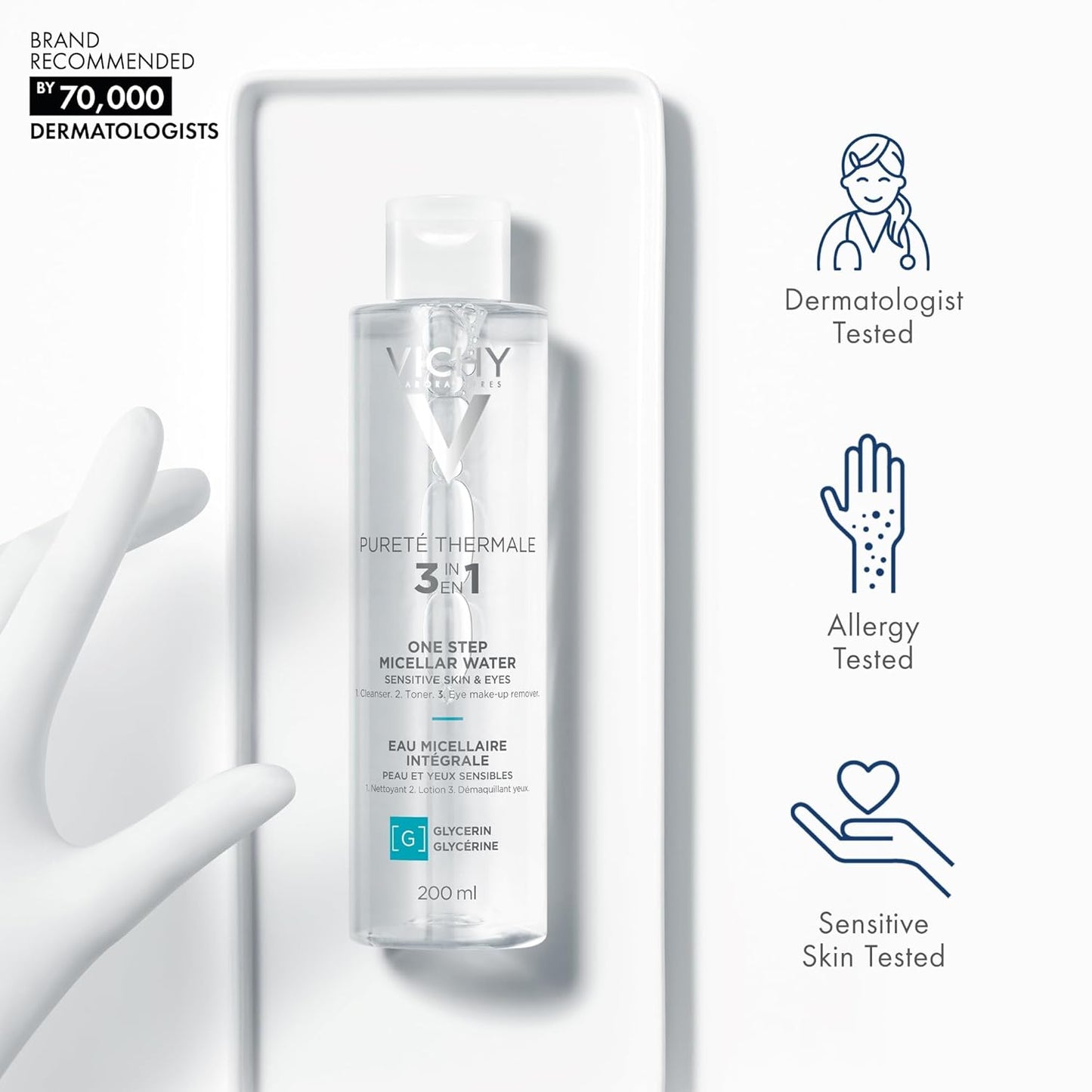 Vichy Pureté Thermale Micellar Water - Gentle Makeup Remover & Hydrating Toner with Vitamin B5 | No Rinse Needed