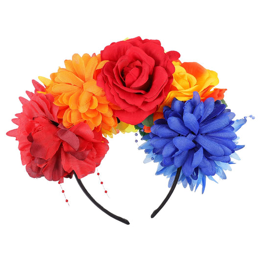 Lurrose Day of The Dead Headband, Halloween Rose Flower Hair Bands Mexican Floral Headpiece for Costume Party, Color 2