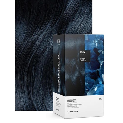 IGK Permanent Hair Dye Color Kit - 1B Moon Dance Darkest Blue Black | 100% Gray Coverage & Shine