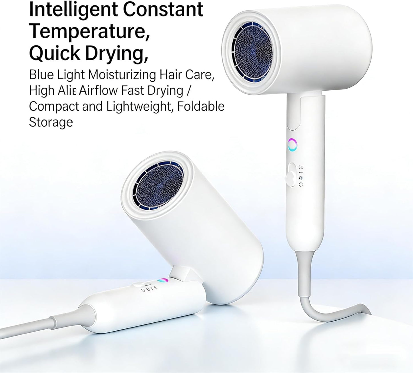 Skiennix Ionic Hair Dryer - 2000W Foldable Travel Blow Dryer | Portable, Low Noise, Compact Design in White
