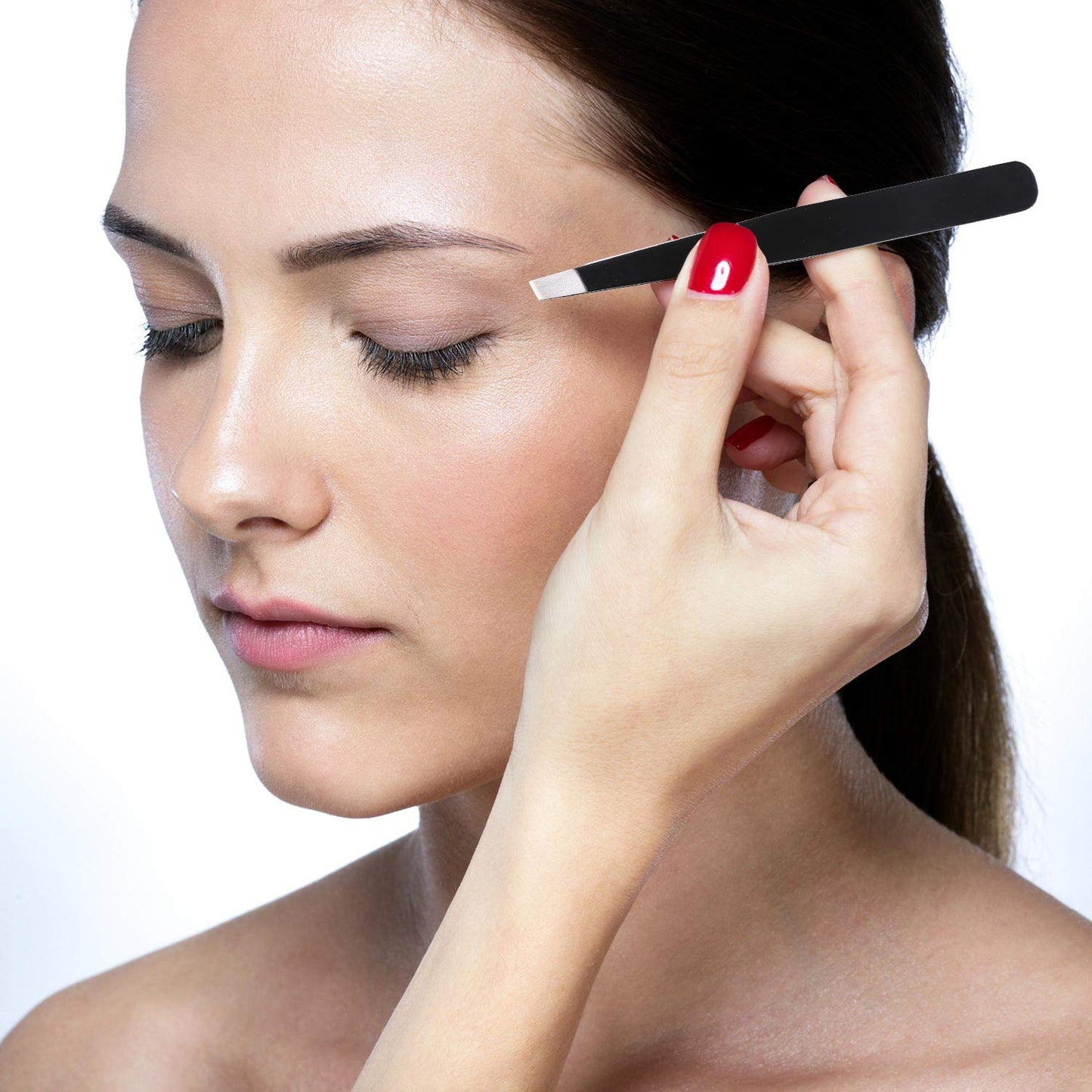 Mudder 12 Pcs Eyebrow Tweezers Set for Facial Hair Stainless Steel Slant Tip Tweezers in Bulk for Men and Women(Black)