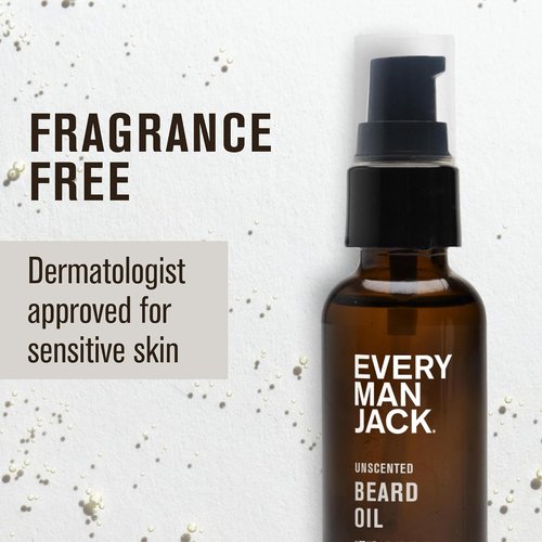 Every Man Jack Unscented Beard Oil - Fragrance-Free Moisturizer for Sensitive Skin - 1 fl oz