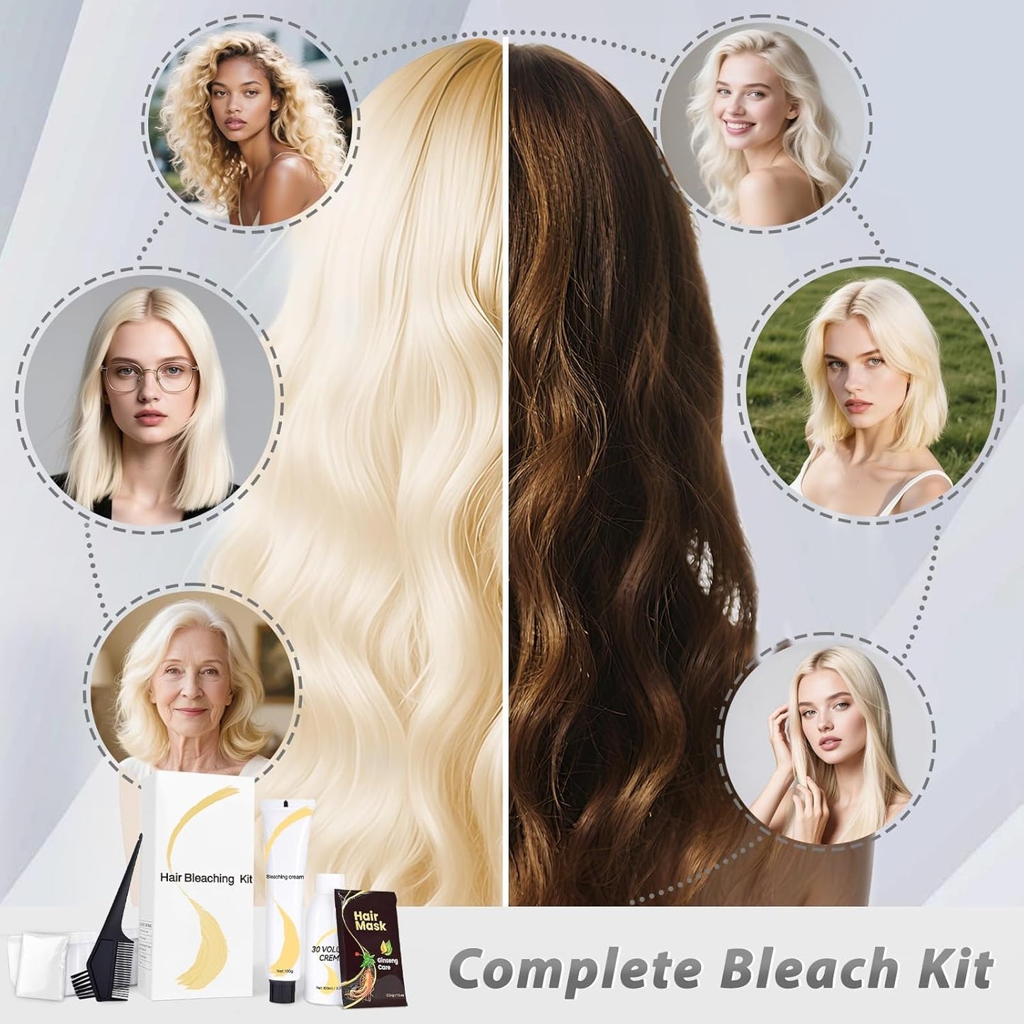 Skiennix Gentle Cream Hair Bleach Kit - Ammonia-Free, Lifts Up to 8 Levels | No-Drip Lightening for Home Use