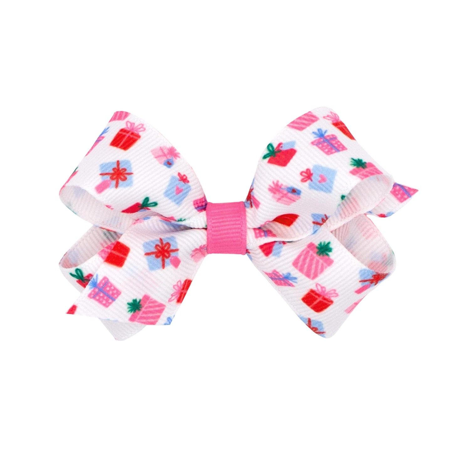 Wee Ones Girls' Grosgrain Pink-themed Christmas Novelty Print Hair Bow, Medium, Pink Present