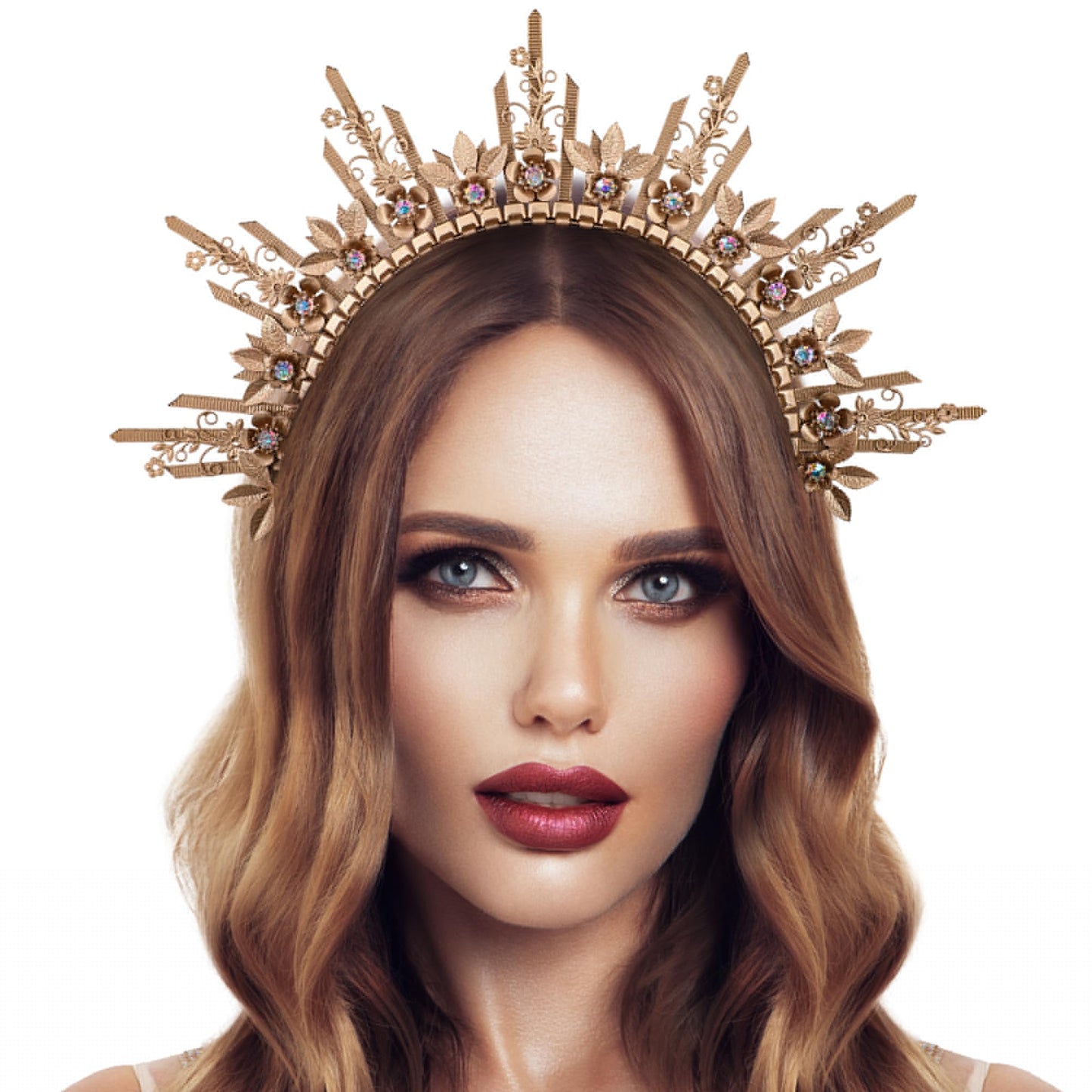 COSUCOS Goddess Halo Sunburst Spike Crown - Cosplay Greek Costume Headband Crown Halloween Liberty Queen Angel Women Halo Headpiece Zip Tie Sun Crown