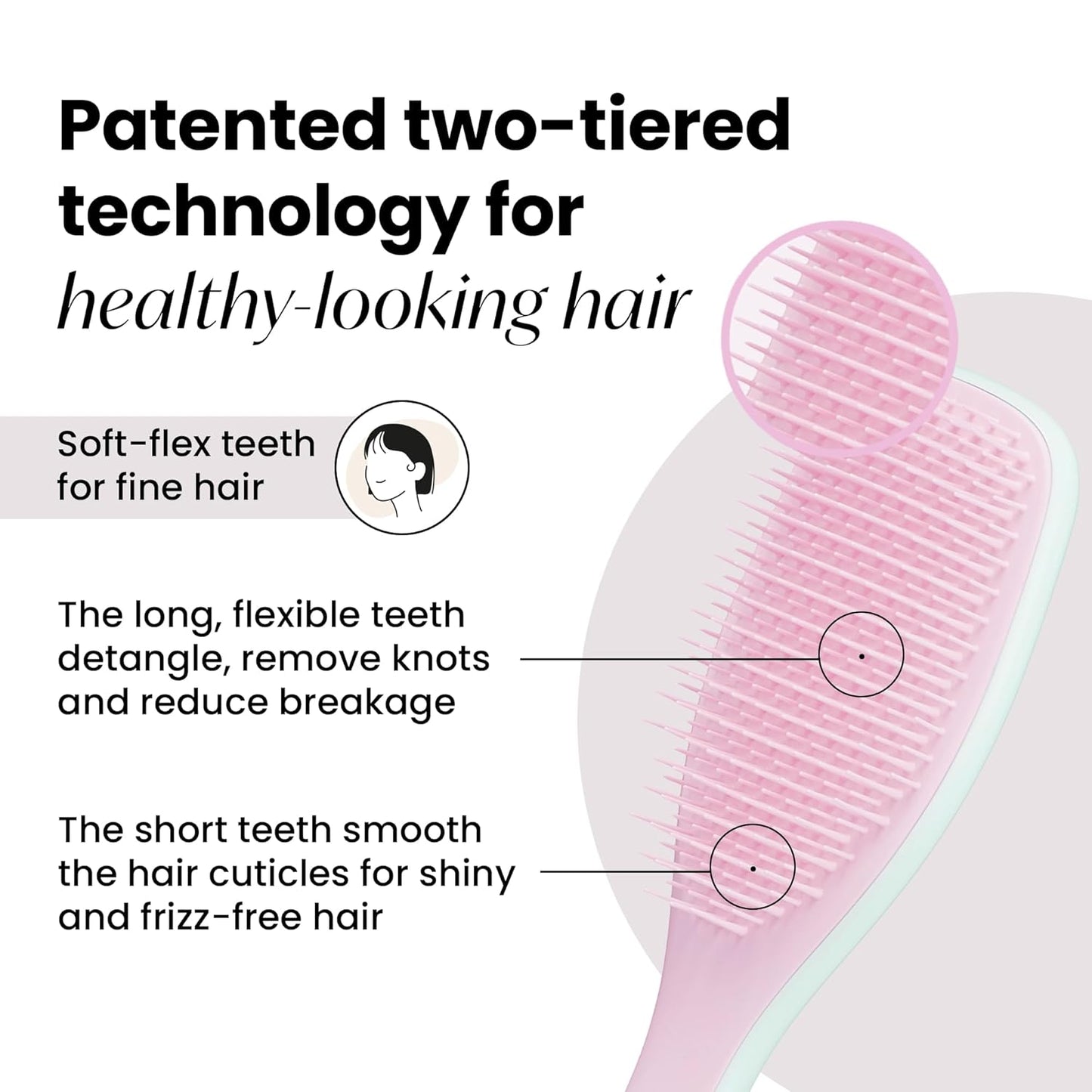 Tangle Teezer Fine & Fragile Detangler Hairbrush Duo, Eliminates Knots & Reduces Breakage, Regular & Travel-Size, Pink & Mint