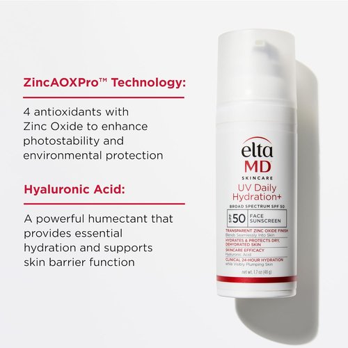 EltaMD UV Daily Face Sunscreen - Transparent Zinc Oxide & Hyaluronic Acid for Moisture & Protection | Ideal for All Skin Types