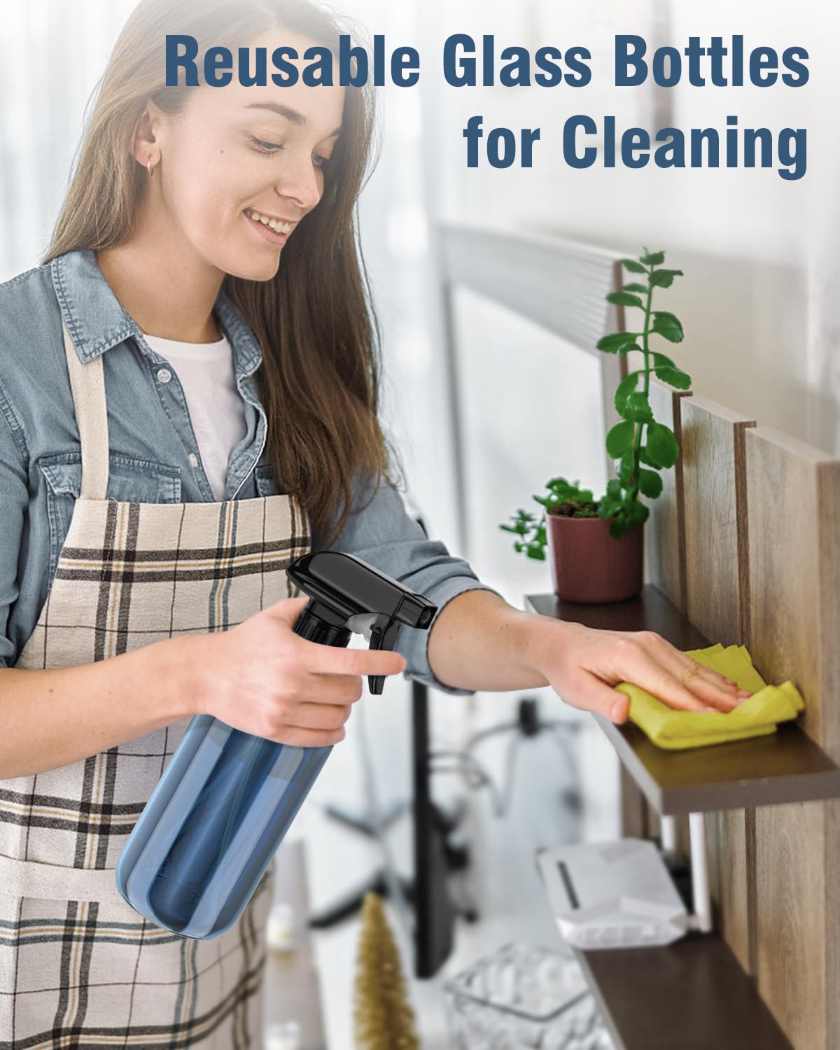 Glass Spray Bottle, Indigo Blue Glass Spray Bottle Set & Accessories for Non-toxic Window Cleaners Aromatherapy Facial Hydration Watering Flowers Hair Care (2 Pack/16 oz)(Indigo)