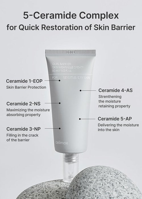 Celimax Dual Barrier Skin Wearable Cream - Long-Lasting Face Moisturizer with Ceramides & Hyaluronic Acid | 50ml