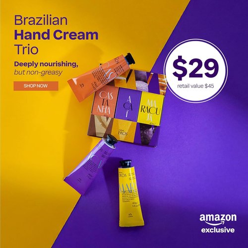 Natura Hand Cream Set | 3-Pack Vegan Hydrating Balm with Passion Fruit, Brazil Nut & Açaí - Travel Size