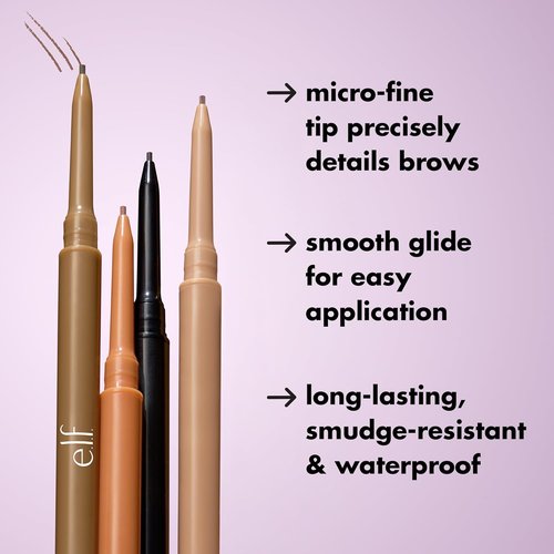 e.l.f. Micro-Fine Brow Pencil - Waterproof Brow Color & Spoolie for Natural Feathered Finish | Vegan, Taupe