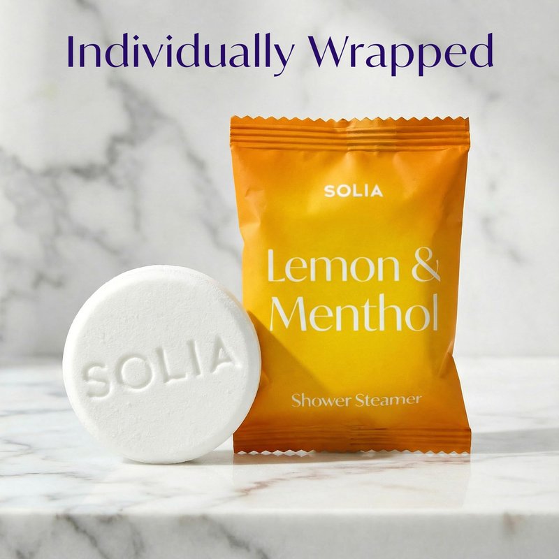 Solia Energizing Citrus Menthol Shower Steamers 15-Pack - Patent-Pending Real Essential Oil Menthol Shower Steamer Bombs, Spa Steamers Aromatherapy Selfcare Bath Gifts for Women, Individually Wrapped