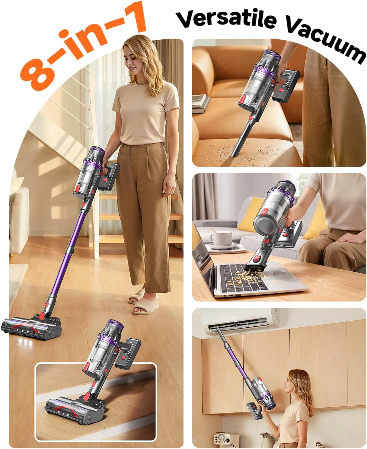 FEPPO Cordless Vacuum Cleaner - Powerful 70-Minute Runtime, Touch Screen, Self-Standing | Ideal for Hardwood Floors & Pet Hair