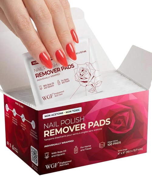 Regine Switzerland Nail Polish Remover Pads - Gentle Non-Acetone Formula - 100 Individually Wrapped Wipes