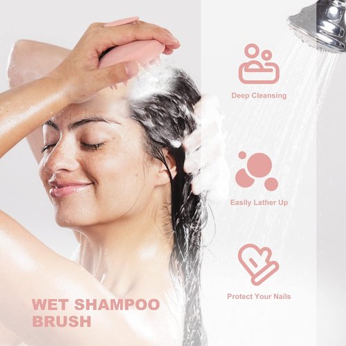 AIMIKE Scalp Massager Shampoo Brush - Soft Silicone Hair Scrubber for Dandruff & Hair Growth - Pink