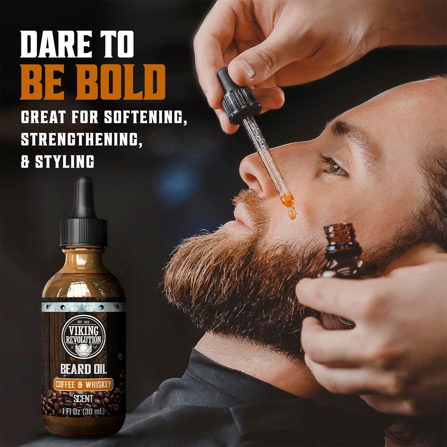 Viking Revolution Coffee Whiskey Beard Oil - Natural Argan & Jojoba Oil Softener | Moisturizes & Strengthens (1 Pack)