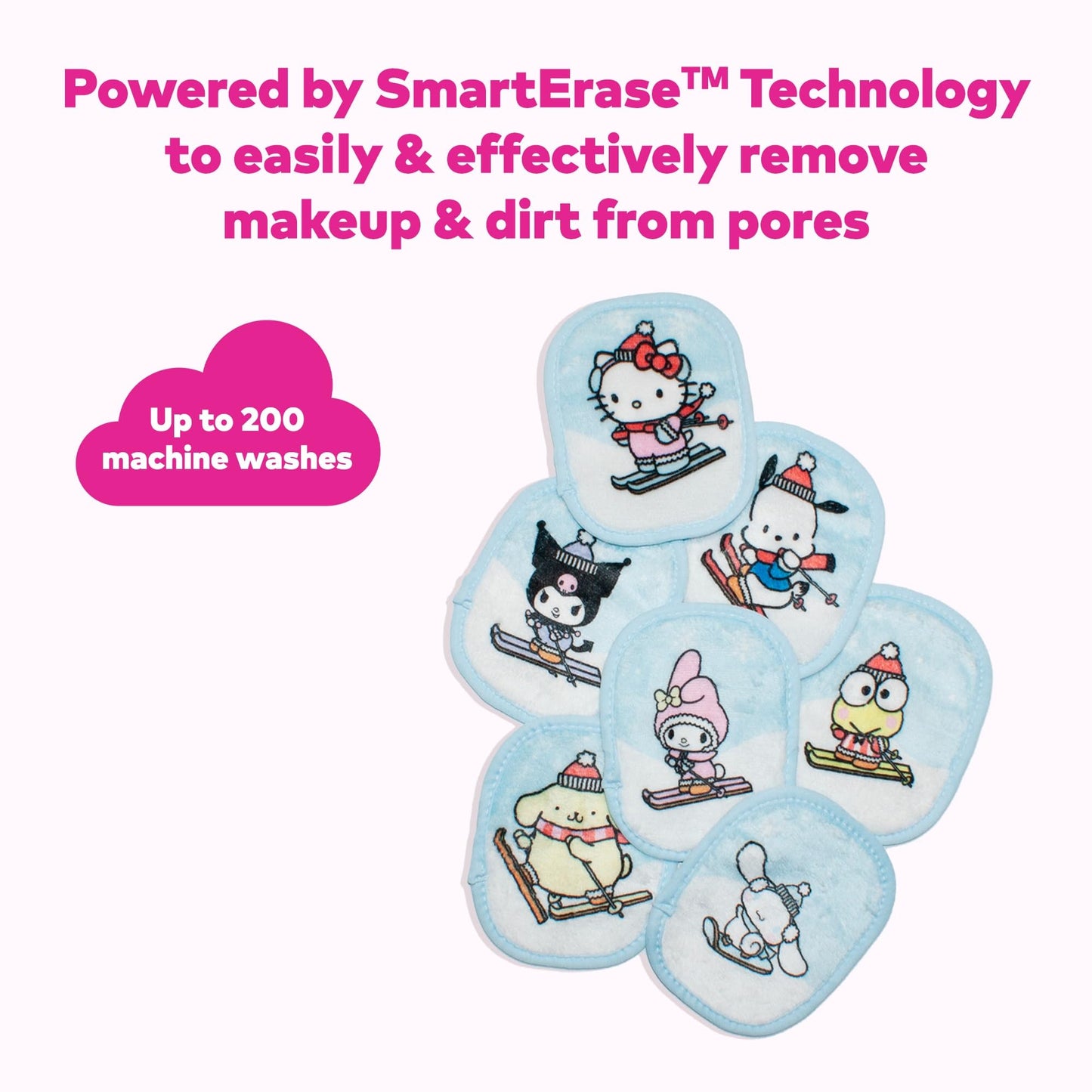 The Original MakeUp Eraser, 7-Day Set, Erase All Makeup With Just Water, Including Waterproof Mascara, Eyeliner, Foundation, Lipstick, Sunscreen, and More! Hello Kitty Skiing, 7ct.