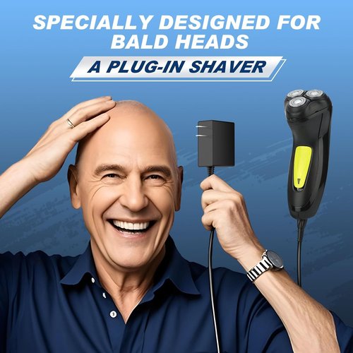 BlueFire Head Shaver for Bald Men - Corded 3D Electric Rotary Shaver with Pop-Up Trimmer | Yellow