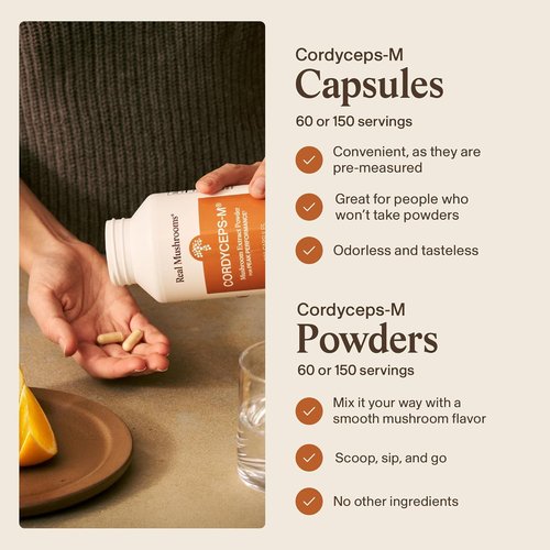 Real Mushrooms Cordyceps Capsules - Organic Energy & Performance Supplement | 300 Vegan, Non-GMO Capsules