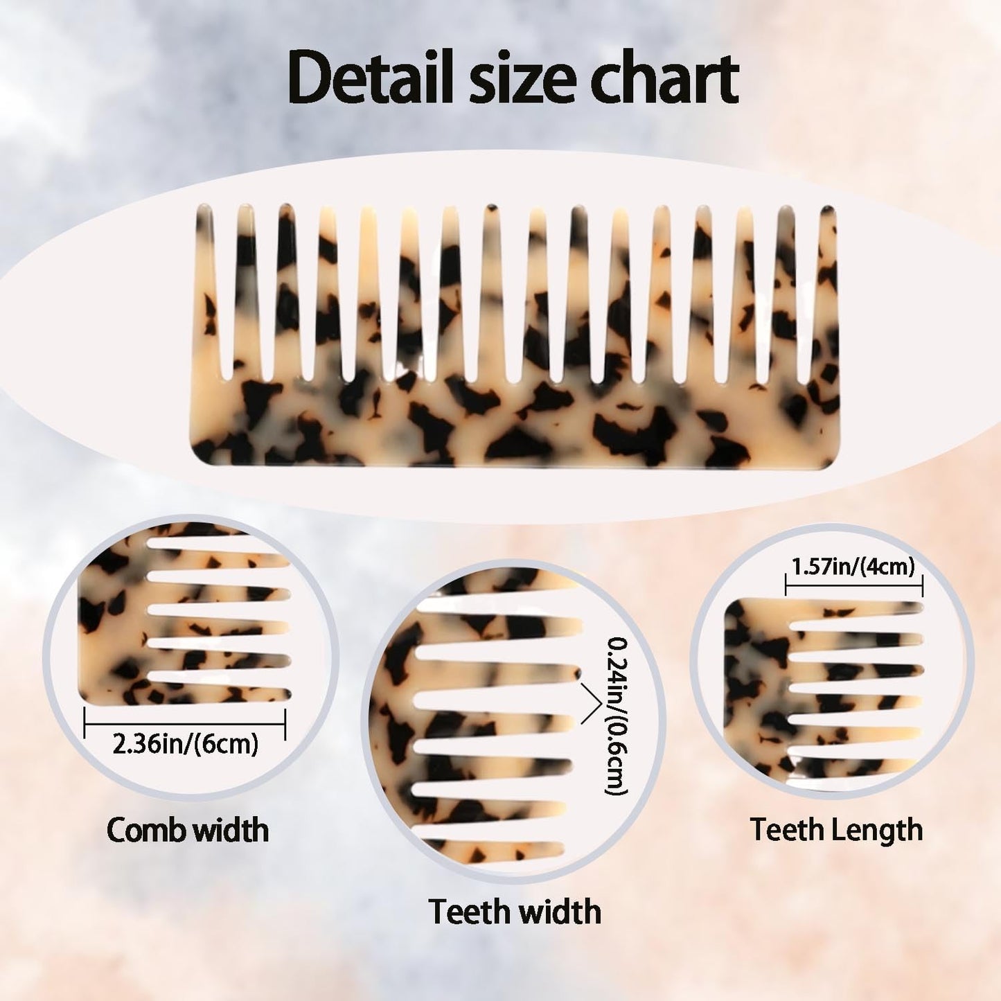 Skiennix Large Hair Detangling Comb - Wide Tooth Cellulose Combs for Thick Curly Hair | 2 Pack (Tortoise Shell, Ivory)