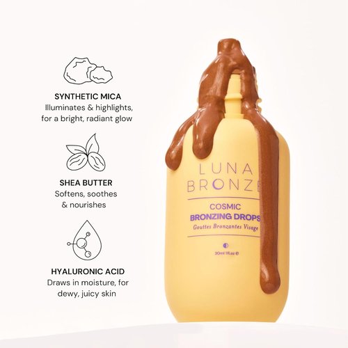 Luna Bronze Cosmic Bronzing Drops - Lightweight Hydrating Liquid Bronze | Non-Greasy Formula with Sodium Hyaluronate & Shea Butter | 30ml/1.01 fl. oz