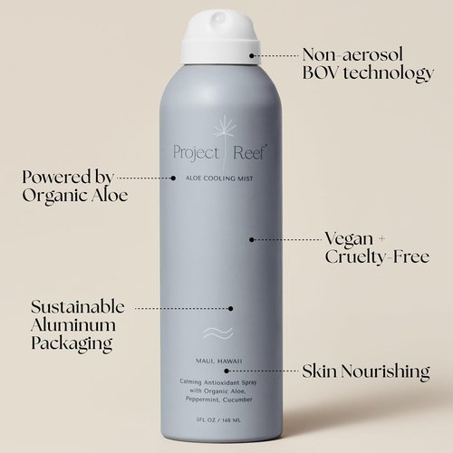 Project Reef Aloe Cooling Mist - Vegan Hydrating After-Sun Spray with Organic Aloe Vera & Peppermint | 5 fl oz